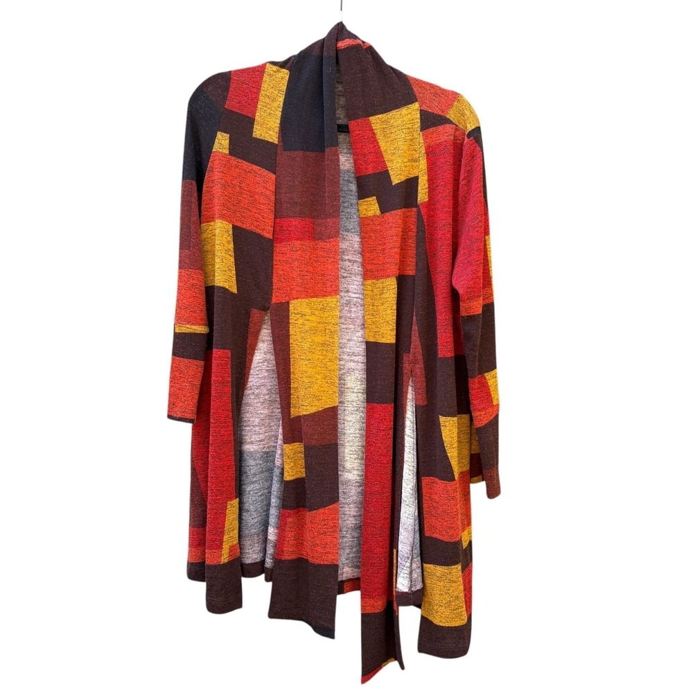 IC by Connie K Womens M Cardigan Multicolor Geometric Artsy Layering Lightweight